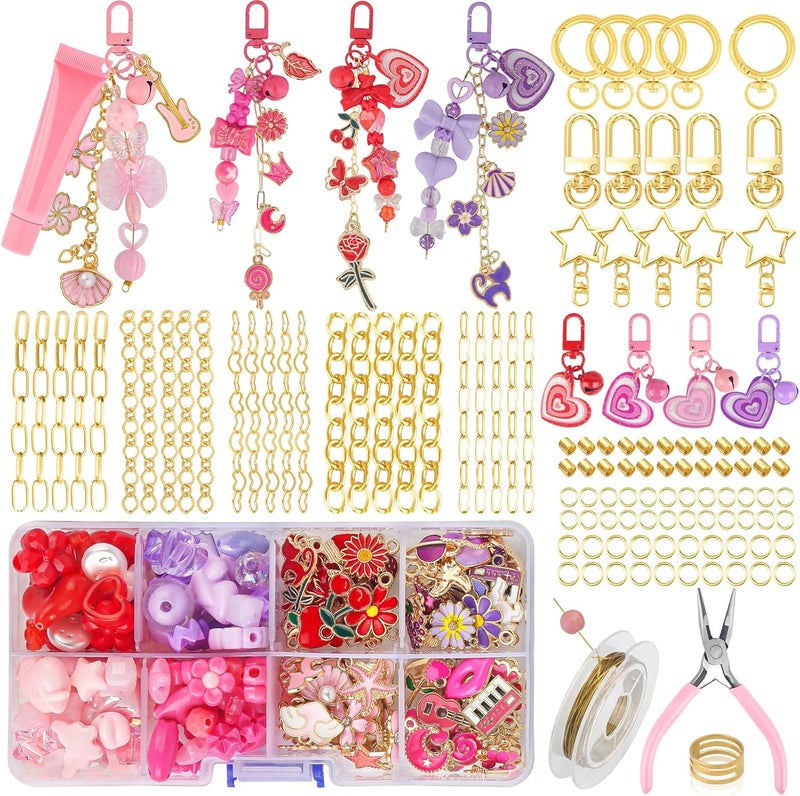 Ecoofor 458 Pcs Keychain Making Kit — Includes 19 Keychain Clips, 25 Extender Chains, 80 Charms, Beading Accessories, Jewelry Pliers — DIY Bag Charms & Jewelry Craft Kit Supplies - Image 1